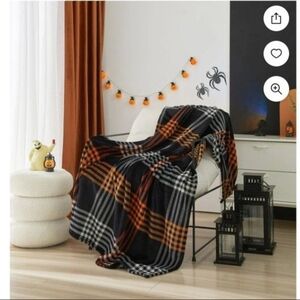 Plaid Black and Orange Throw Blanket